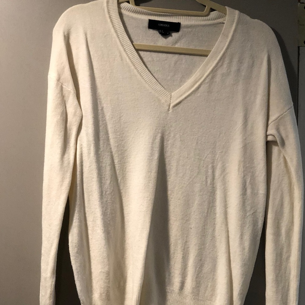 Forever 21 White v-neck sweater